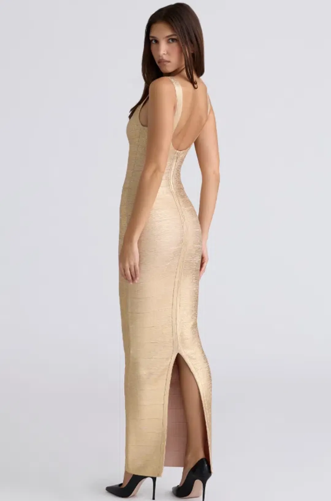 HOUSE OF CB The OG Gold Bandage Maxi Dress Size S for rent on The Volte - main image
