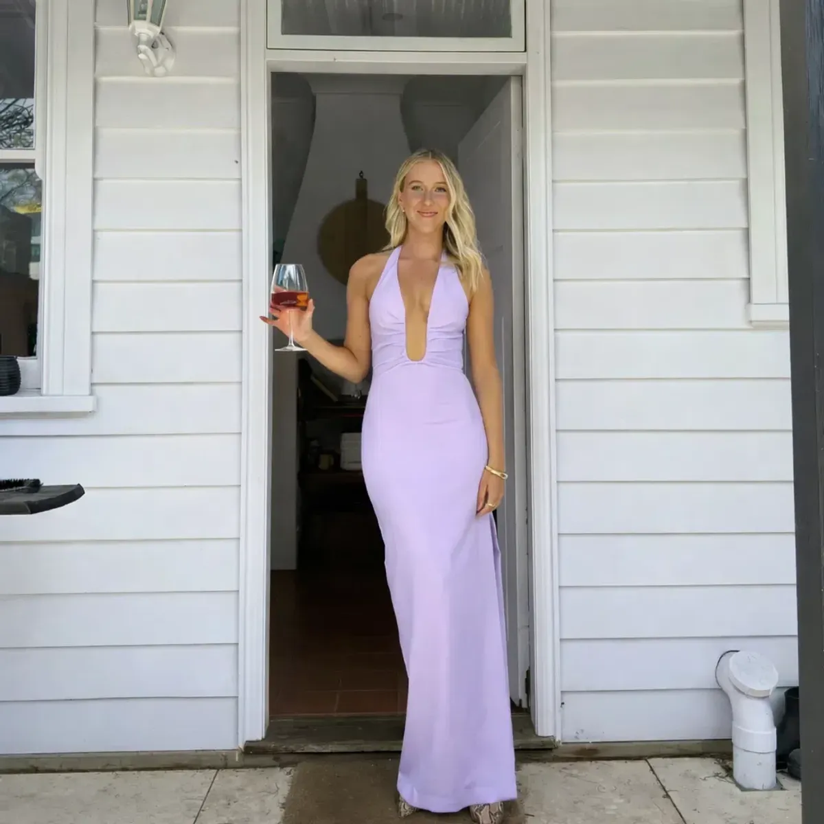 Misha Lusi Crepe Maxi Dress in Lilac Size Small for rent on The Volte - main image