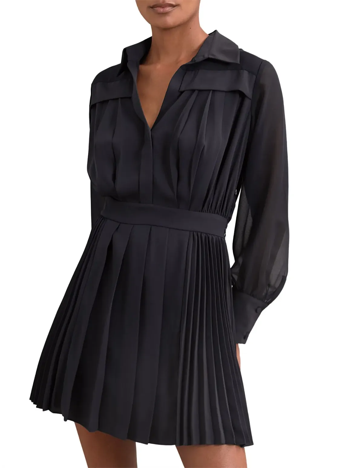 Reiss Giselle Pleat Mini Dress Navy Size 6 for rent on The Volte - main image