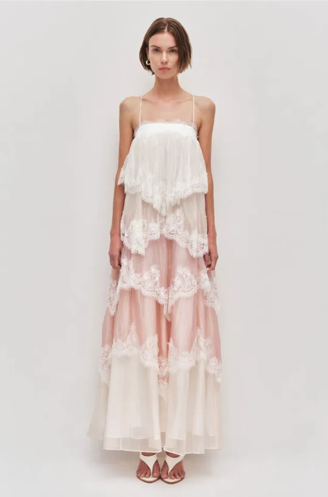 Aje Ophelia Lace Gown Pink White Multi Size 8 for rent on The Volte - main image