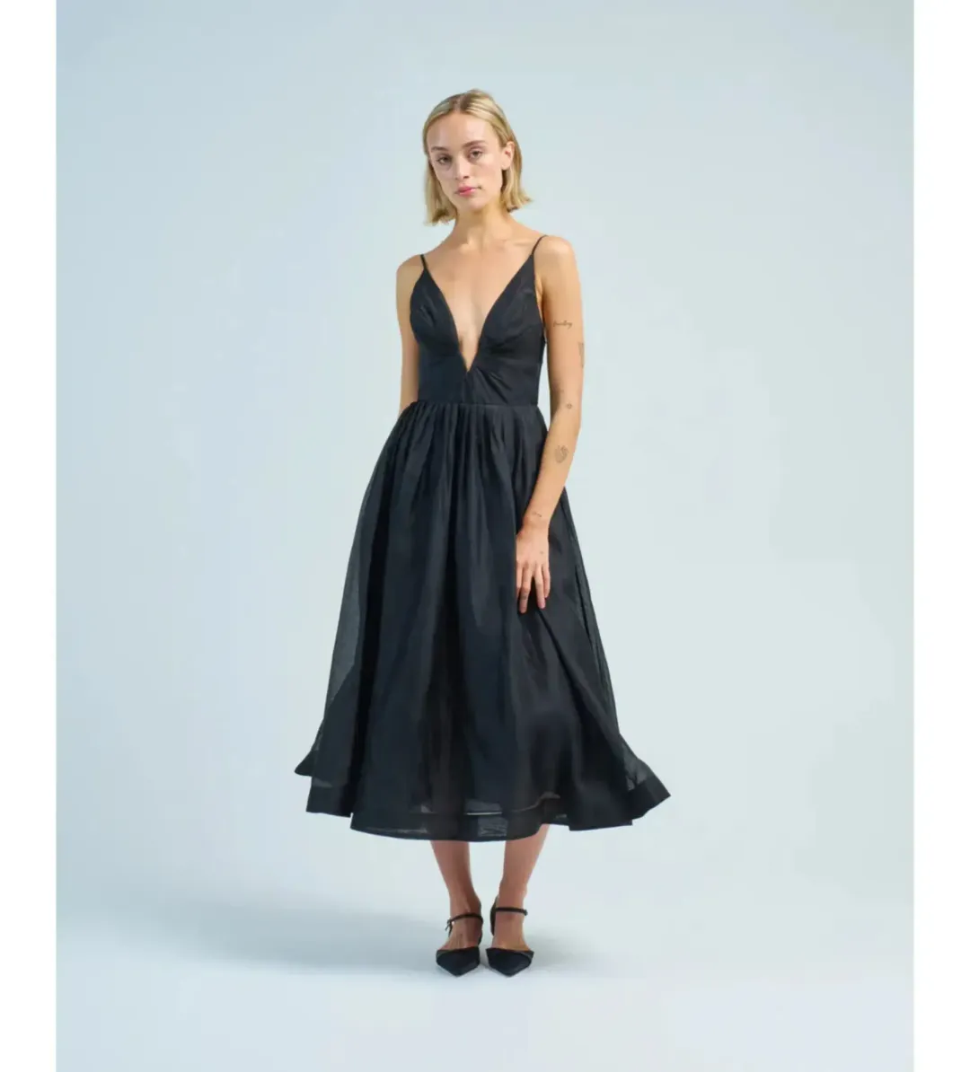 Zimmermann Hypnotic V Neck Midi Dress in Black Size 2 / AU12 for rent on The Volte - main image