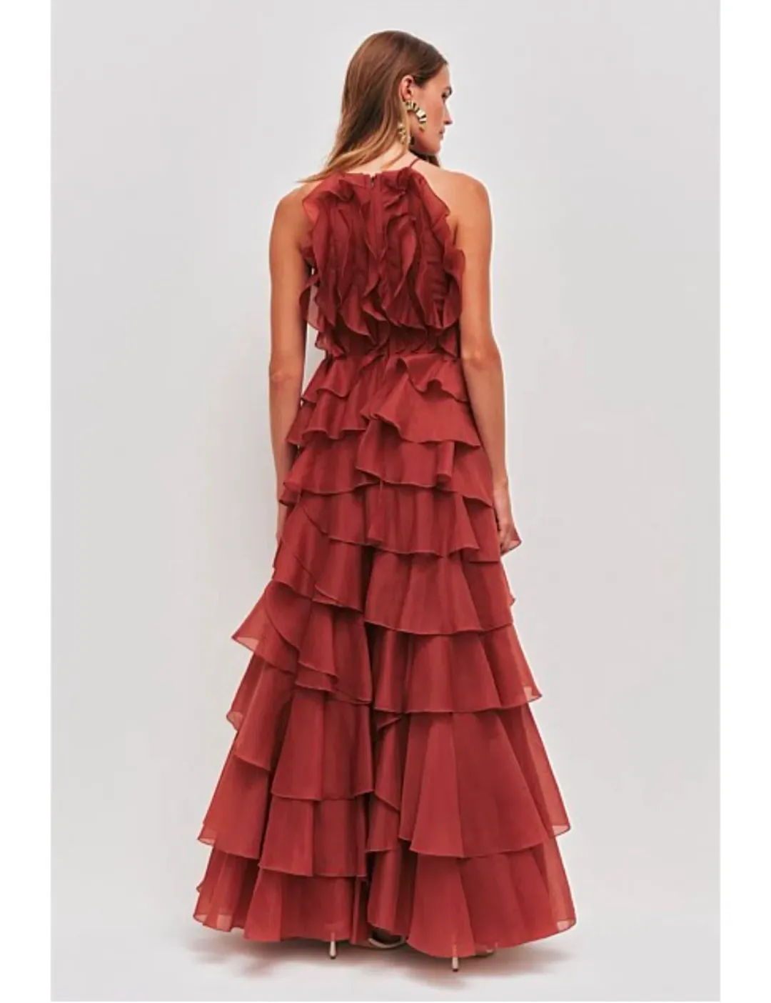 Aje Cleo Gown in Rust Size 8 for rent on The Volte - main image