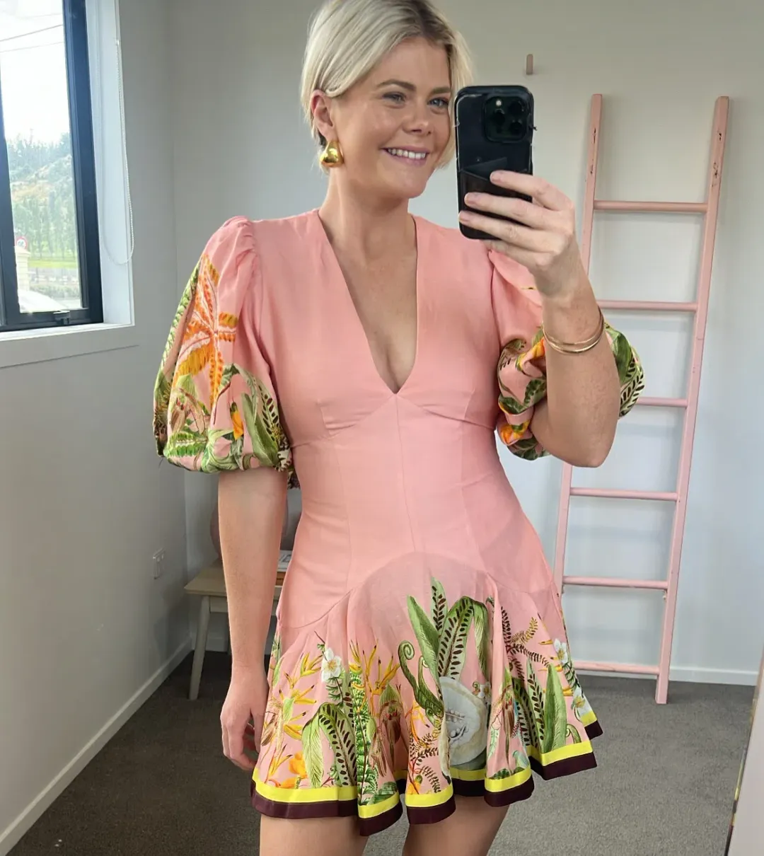 ALEMAIS PAPAYA V NECK MINI DRESS SIZE 14 for rent on The Volte - main image