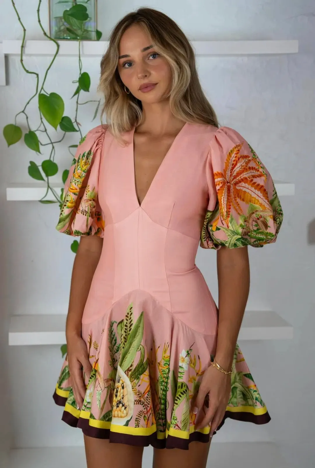 ALEMAIS PAPAYA V NECK MINI DRESS SIZE 14 for rent on The Volte - main image