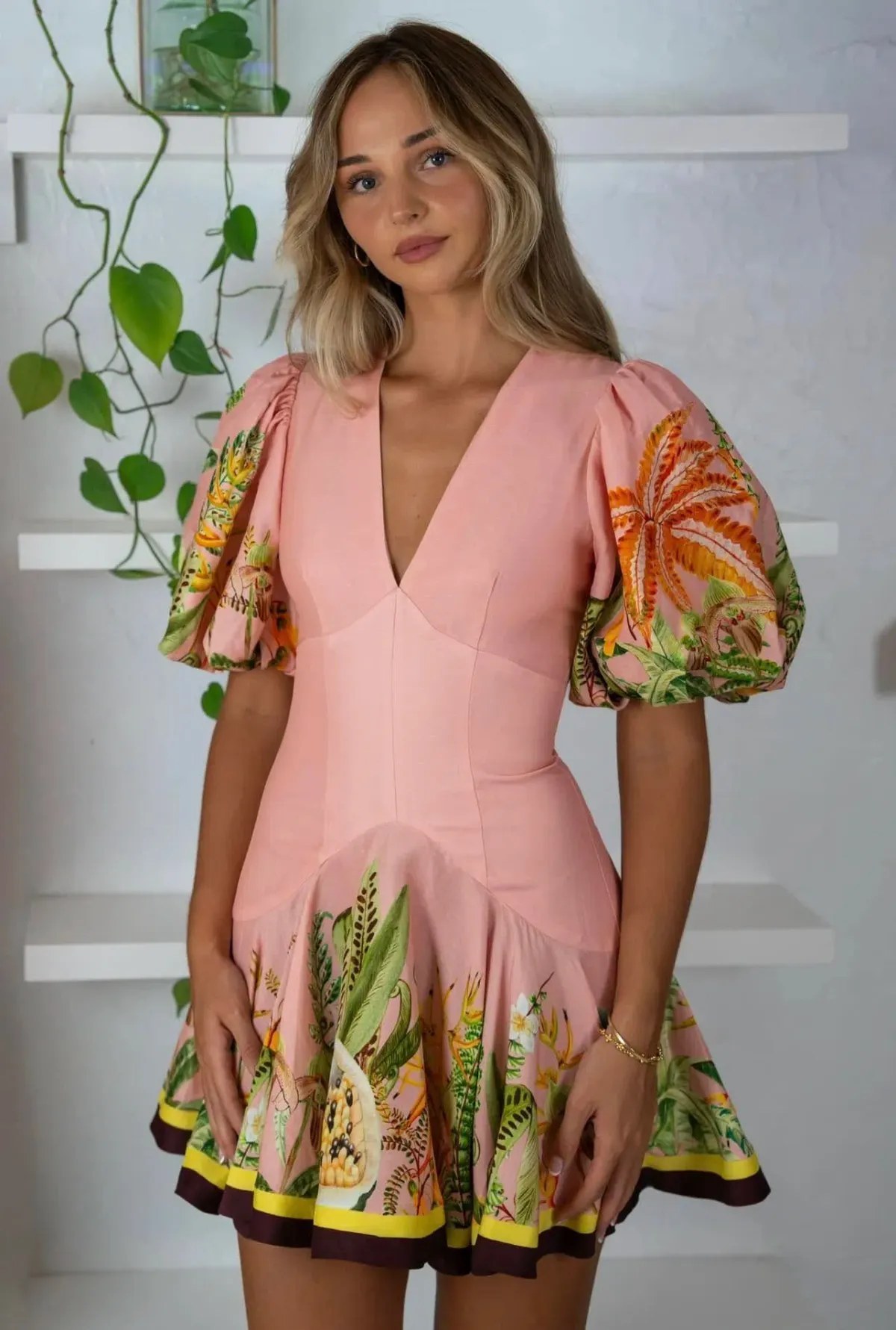ALEMAIS PAPAYA V NECK MINI DRESS SIZE 14 for rent on The Volte - main image