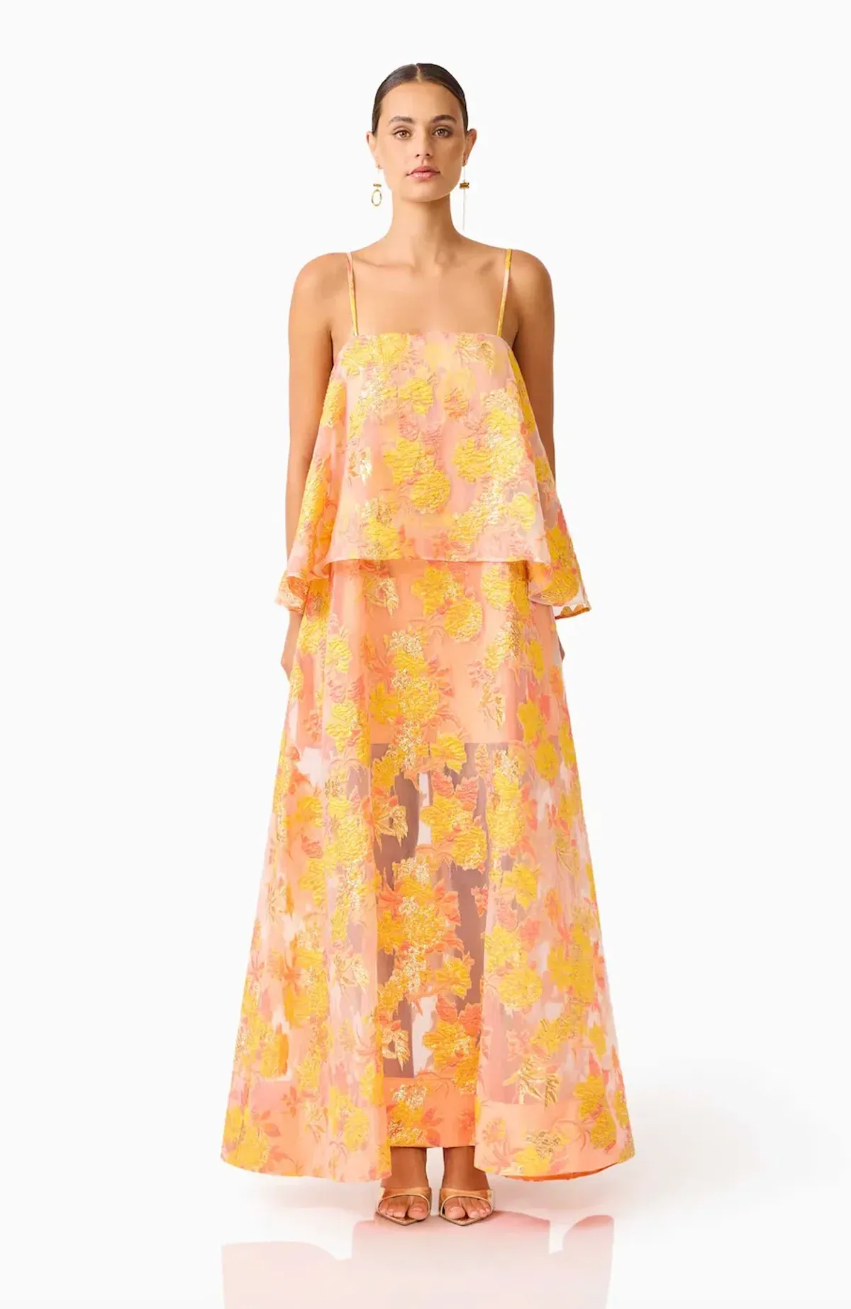 ELYSIA TIERED GOWN | ORANGE FLORAL - SIZE 6 for rent on The Volte - main image