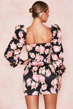 House Of CB Amaryllis Rose Print Puff Shoulder Dress NEW | Size M / Medium  for rent on The Volte - image 3