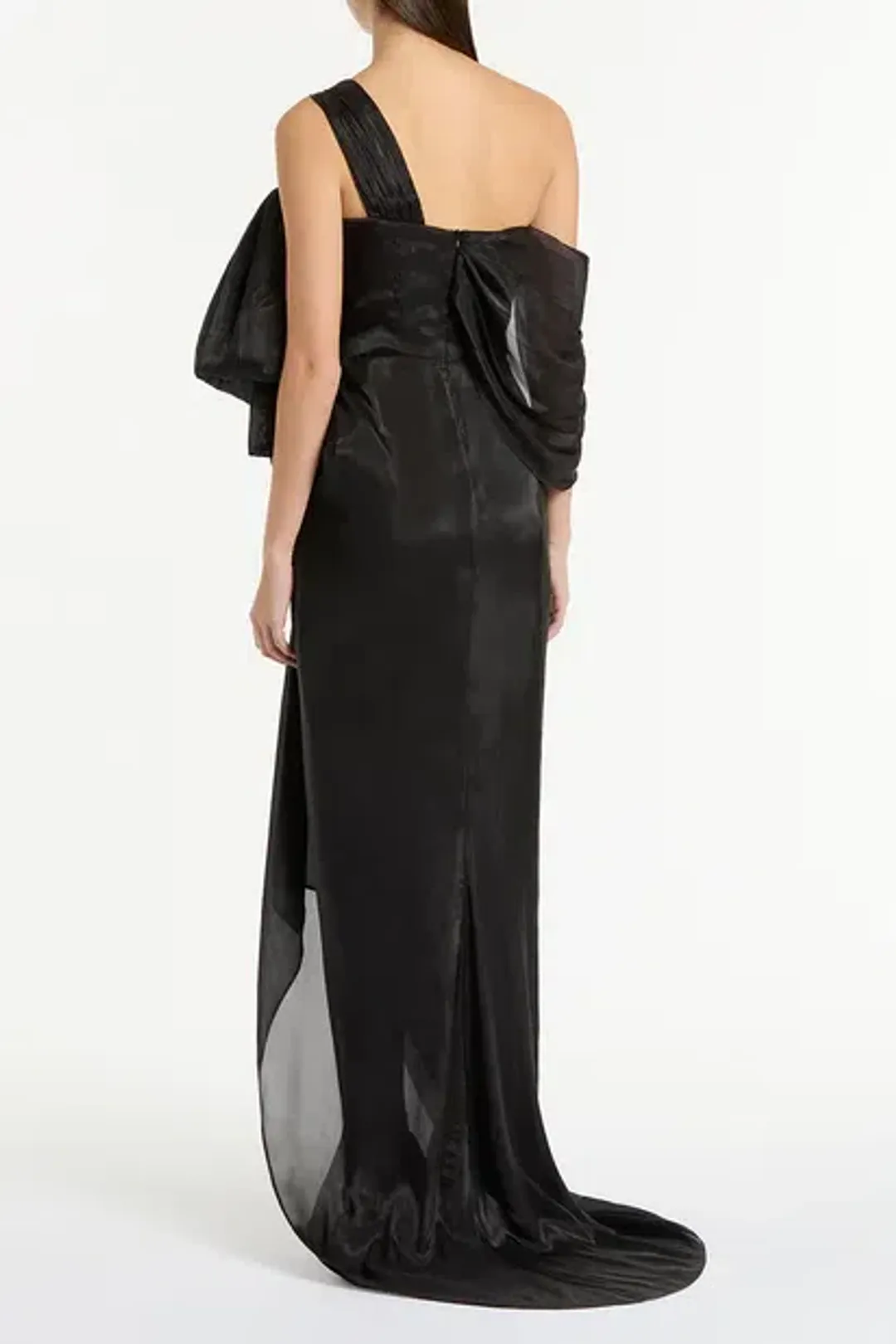 Carla Zampatti Black Lustre Chiffon Bow Evening Gown (AU 12; US 10) for rent on The Volte - main image