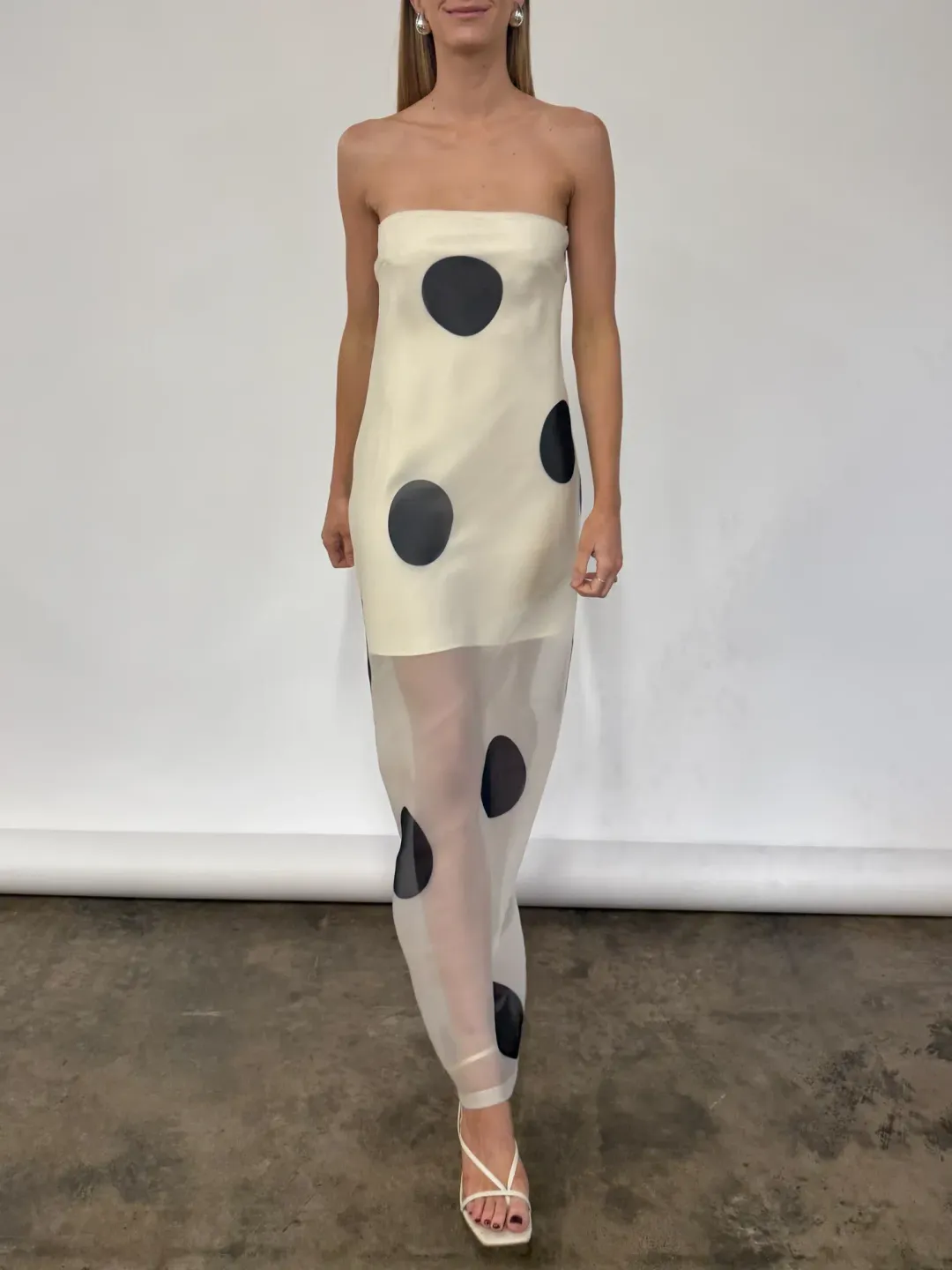By Nicola Mila Maxi Dress size 10 Ivory Polka Dot for rent on The Volte - main image