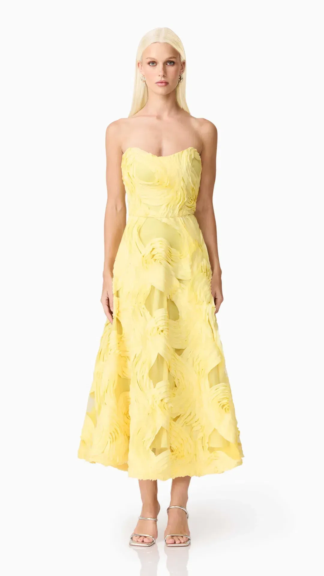 Elliatt Asher Sweetheart Midi Dress in Yellow Size L (12) for rent on The Volte - main image