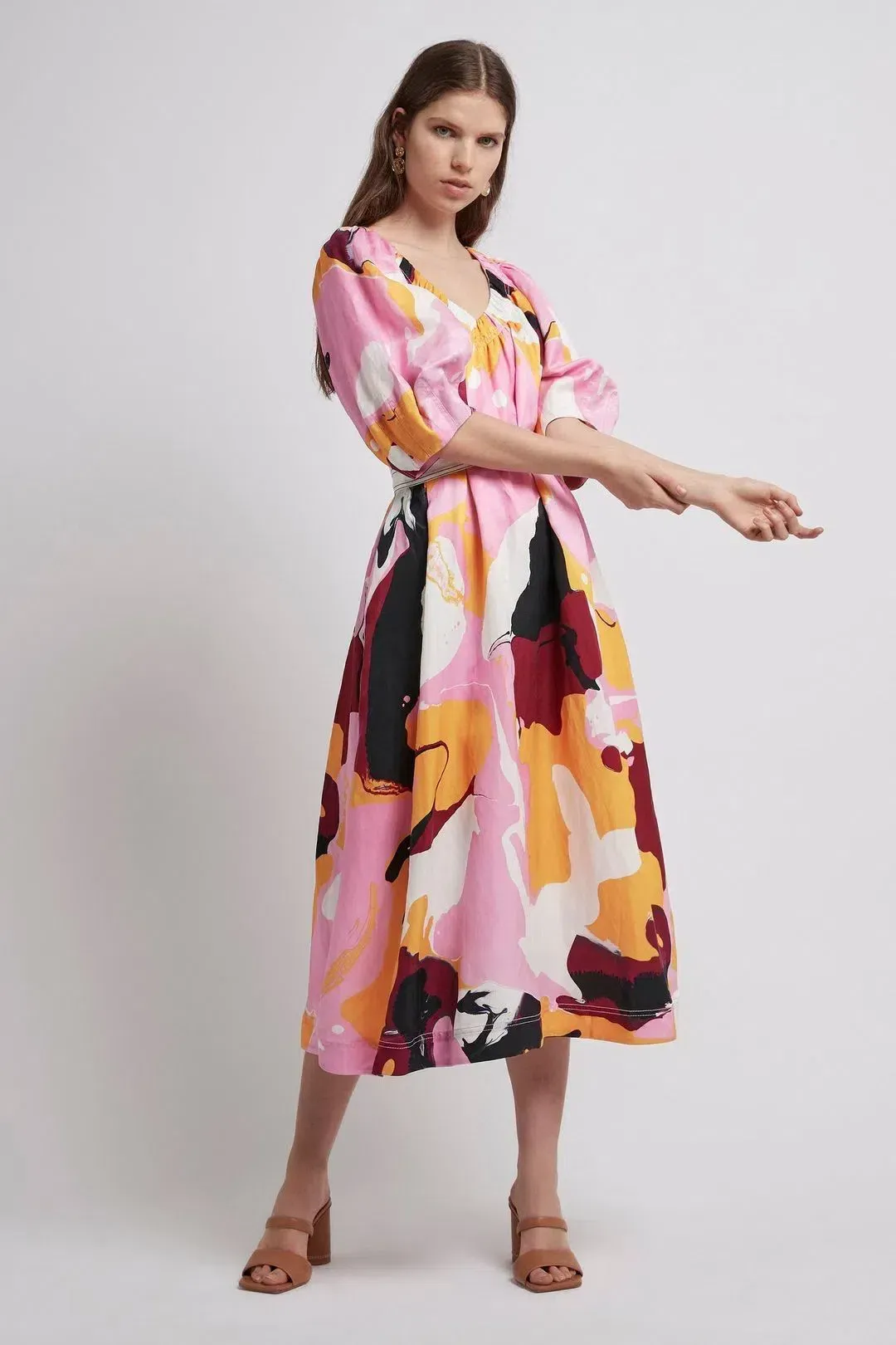 Aje Psychedelic Midi Smock Dress Multi Colour Print Size 8 for rent on The Volte - main image