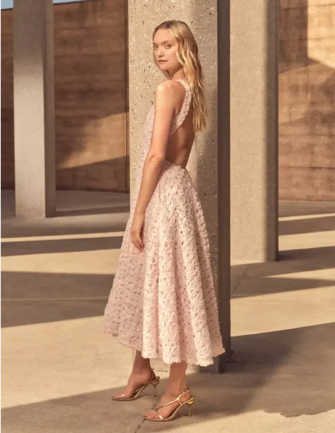 AJE Quintette backless midi dress pink Size 6 for rent on The Volte - main image