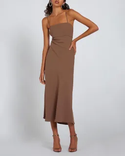 BY JOHNNY Fall Bias Midi Dress In Brown Mocha | Size AU 14 for rent on The Volte - image 4