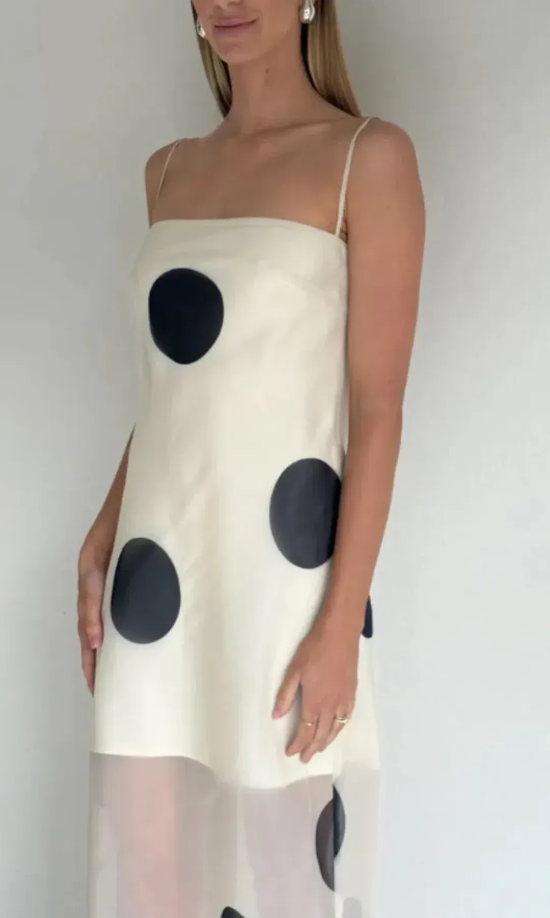 By Nicola Mila Ivory Cream Black Polka Dot Maxi Dress 10 M Medium for rent on The Volte - main image