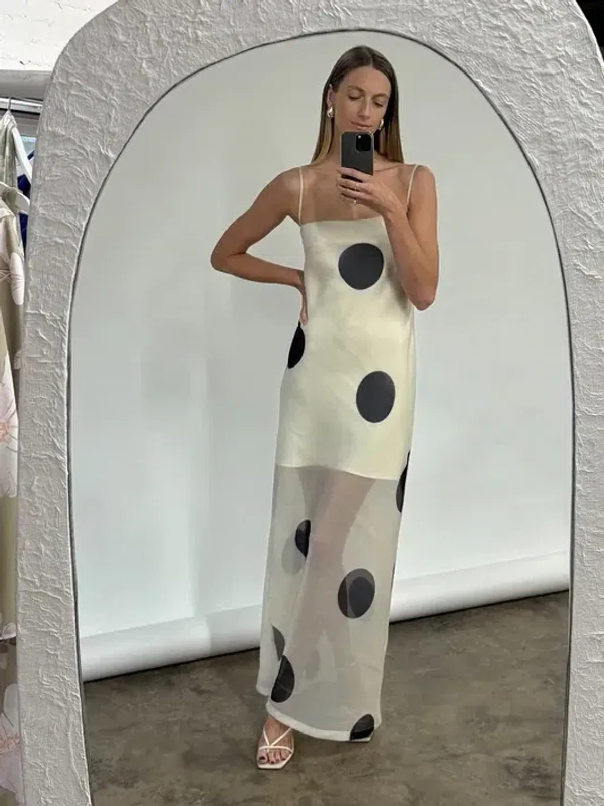 By Nicola Mila Ivory Cream Black Polka Dot Maxi Dress 10 M Medium for rent on The Volte - main image