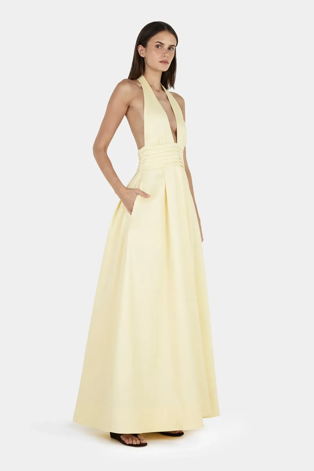 Hansen And Gretel Evalina Taffeta Gown Butter Beige Size 10 for rent on The Volte - main image