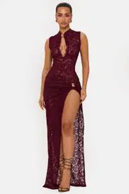 MURCI ONYX DRESS LACE KEYHOLE MAXI DRESS IN WINE SIZE 8 for rent on The Volte - image 1