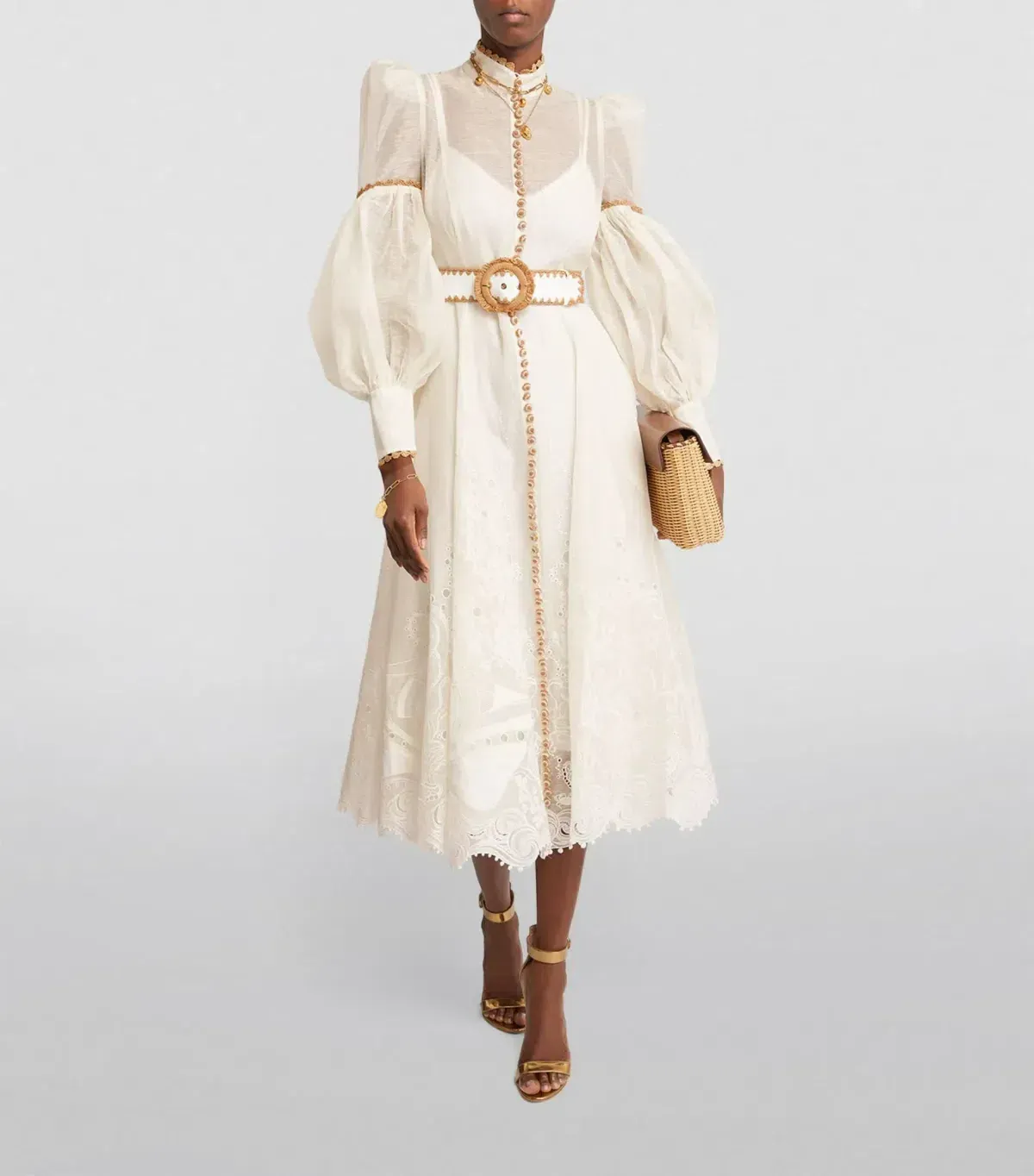 Zimmerman Postcard Embroidered Midi Dress Ivory Size 2/ AU 8-12 for rent on The Volte - main image