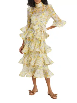 Zimmermann Harmony Tiered Midi Dress in Yellow for rent on The Volte - image 1