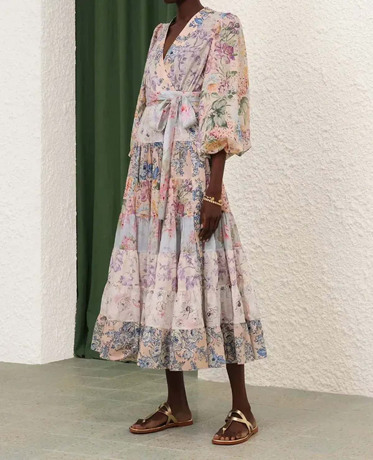 Zimmermann Halliday Tiered Wrap Midi Dress Floral for rent on The Volte - main image
