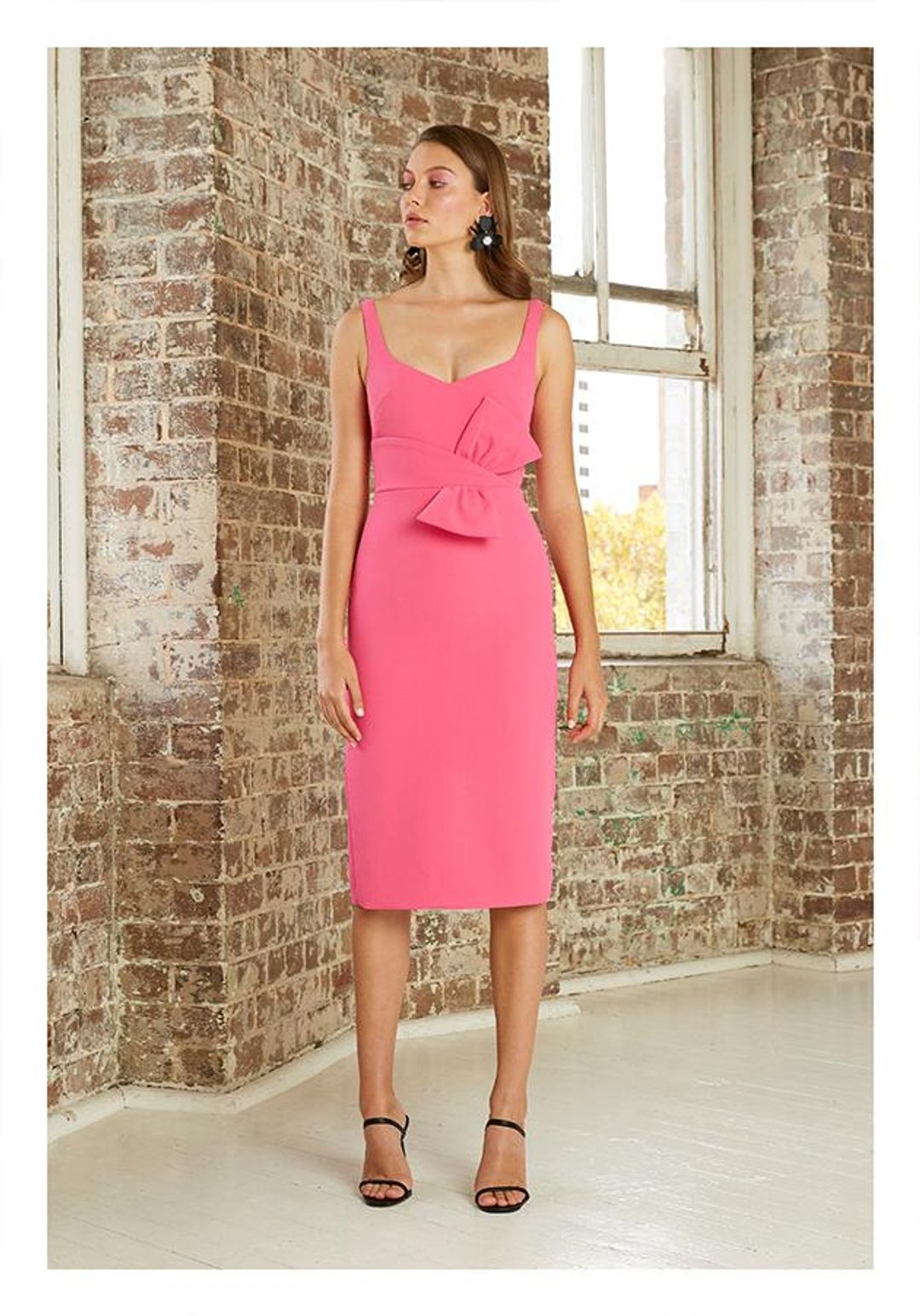 By Johnny Belle Bow V Midi Dress Pink Size 14 for rent on The Volte - main image