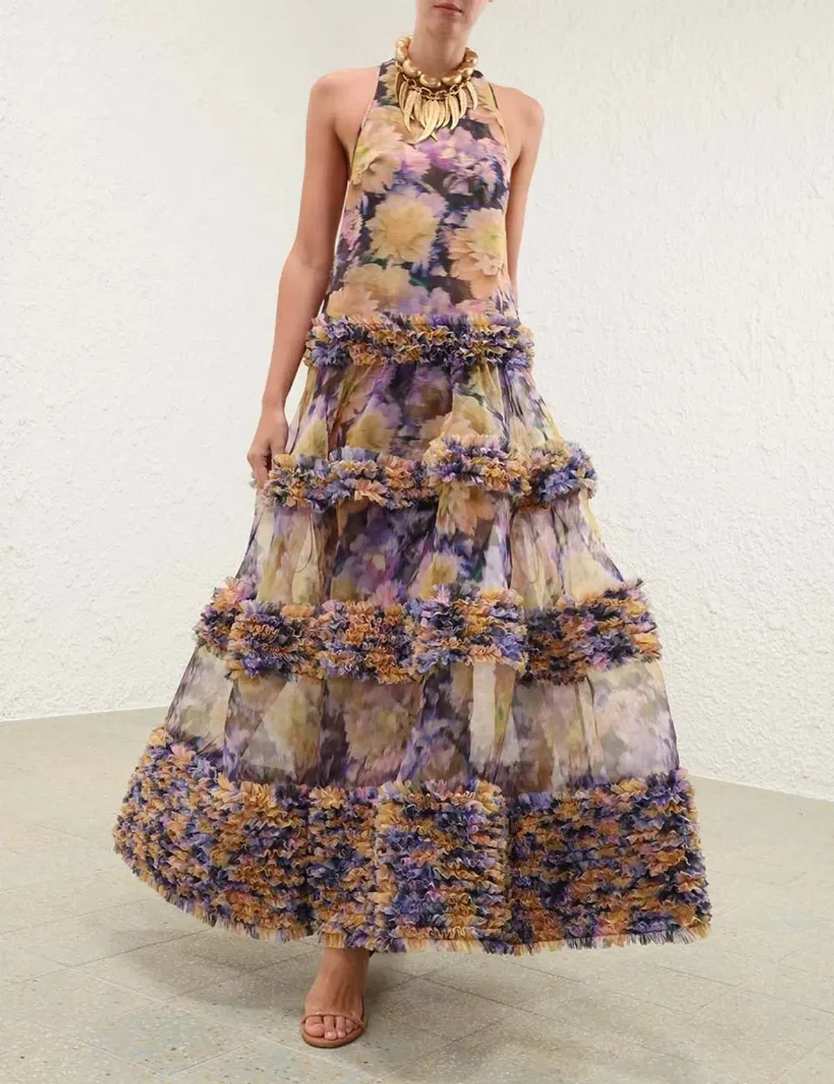 Zimmermann Luna Ruffle Maxi Dress Violet Dahlia size 1/ AU 10 for rent on The Volte - main image