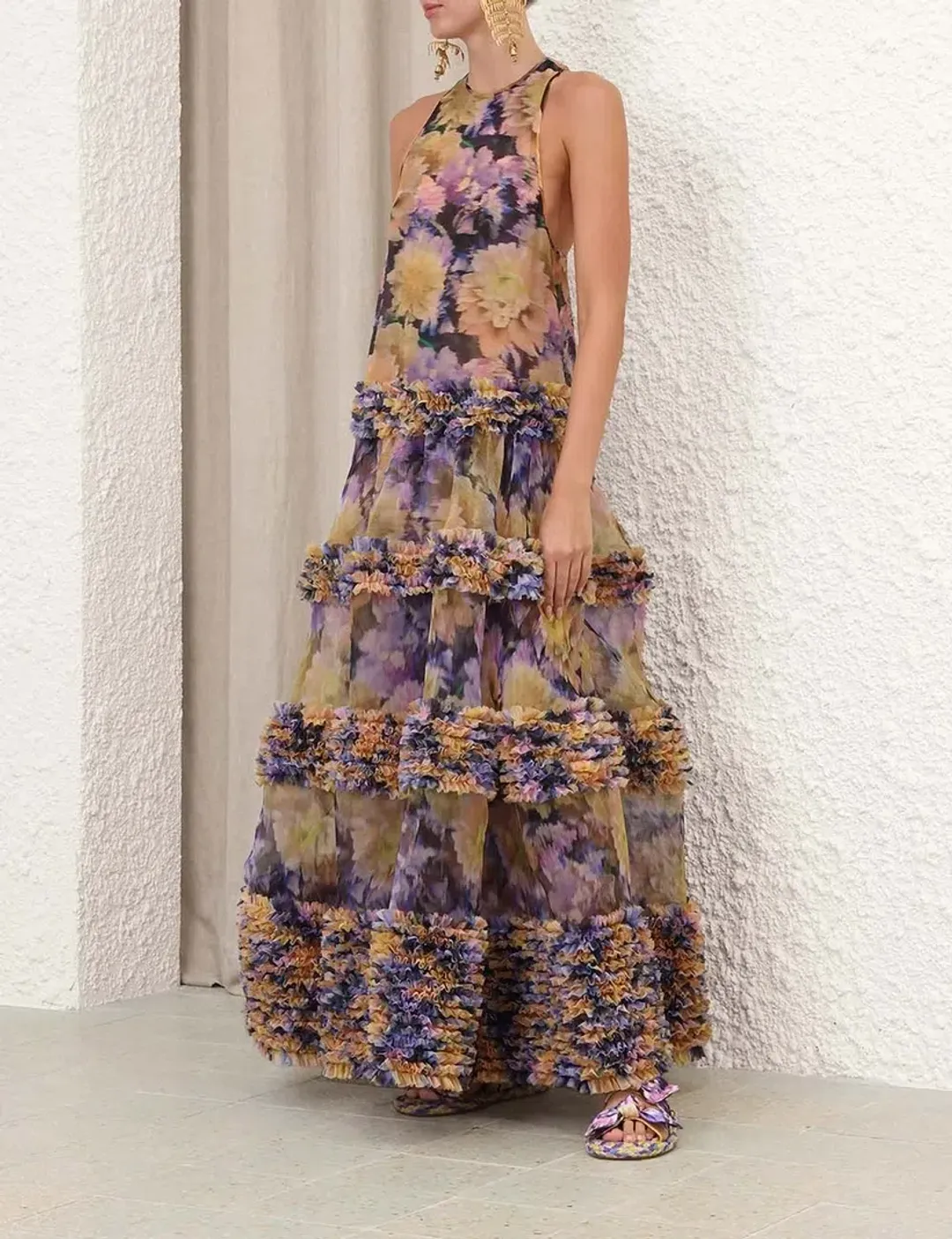 Zimmermann Luna Ruffle Maxi Dress Violet Dahlia size 1/ AU 10 for rent on The Volte - main image