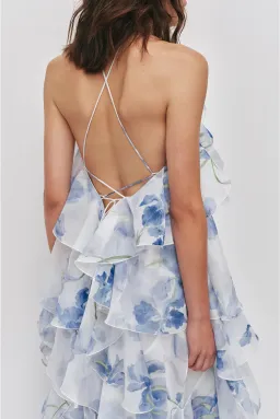 Aje Pandorea Layered Maxi Dress in Iris Blue and White Size S/AU 8 for rent on The Volte - image 3