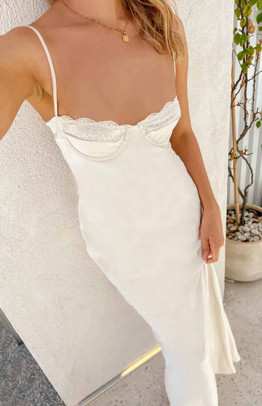 Beginning Boutique Mariana Cream Lace Bust Midi Dress for rent on The Volte - main image