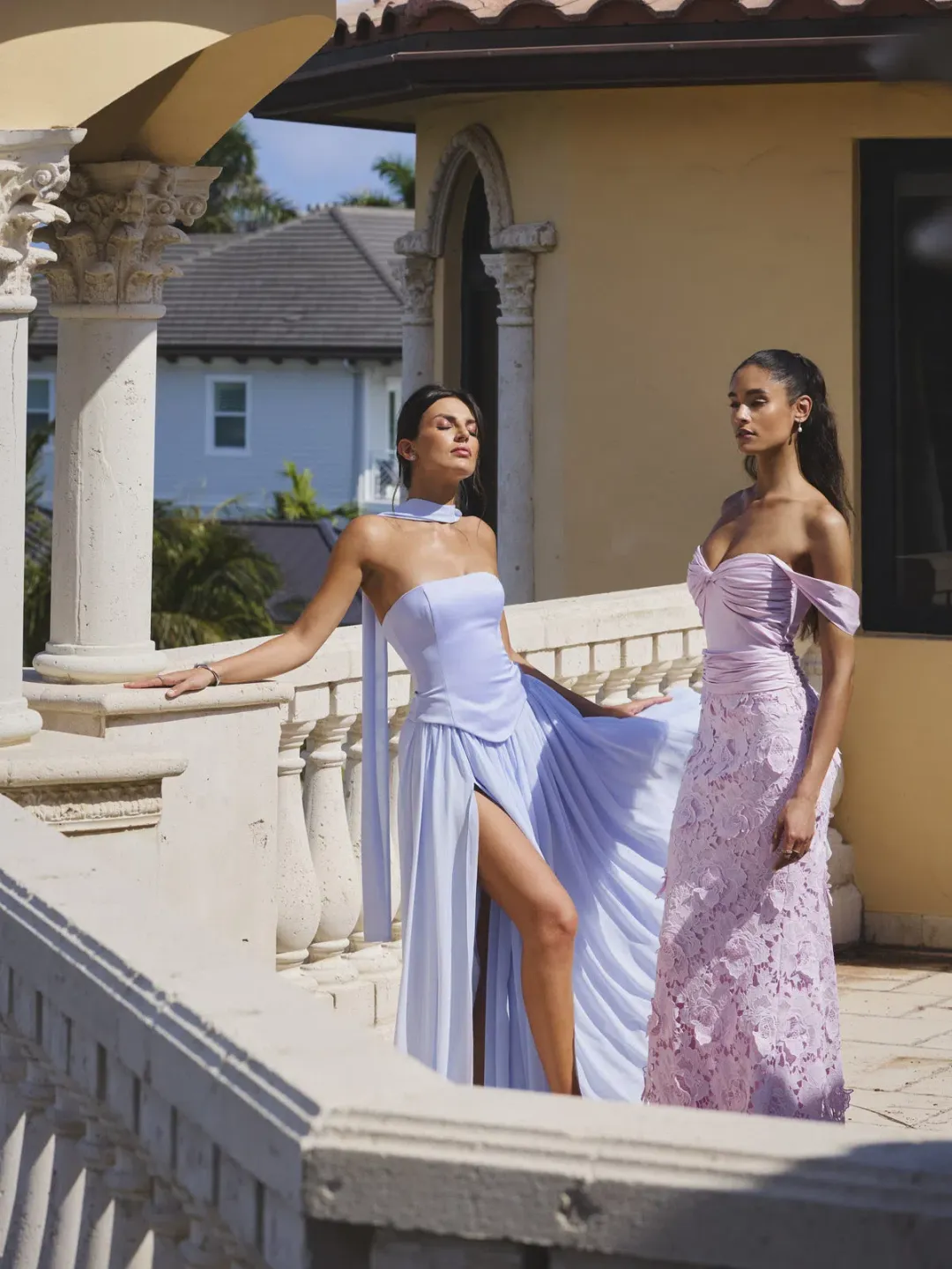 Qianna Baby Blue Peplum Drop Waist Chiffon Gown for rent on The Volte - main image