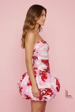 Aje Violette Bubble Hem Mini Dress - Pink Boldly Blooming for rent on The Volte - image 3