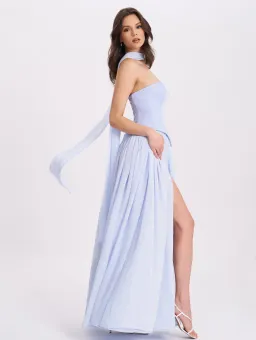 Qianna Baby Blue Peplum Drop Waist Chiffon Gown for rent on The Volte - image 1