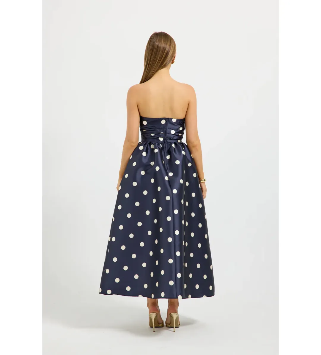 Pasduchas Dottie Strapless Midi Dress in Navy Size AU6 for rent on The Volte - main image