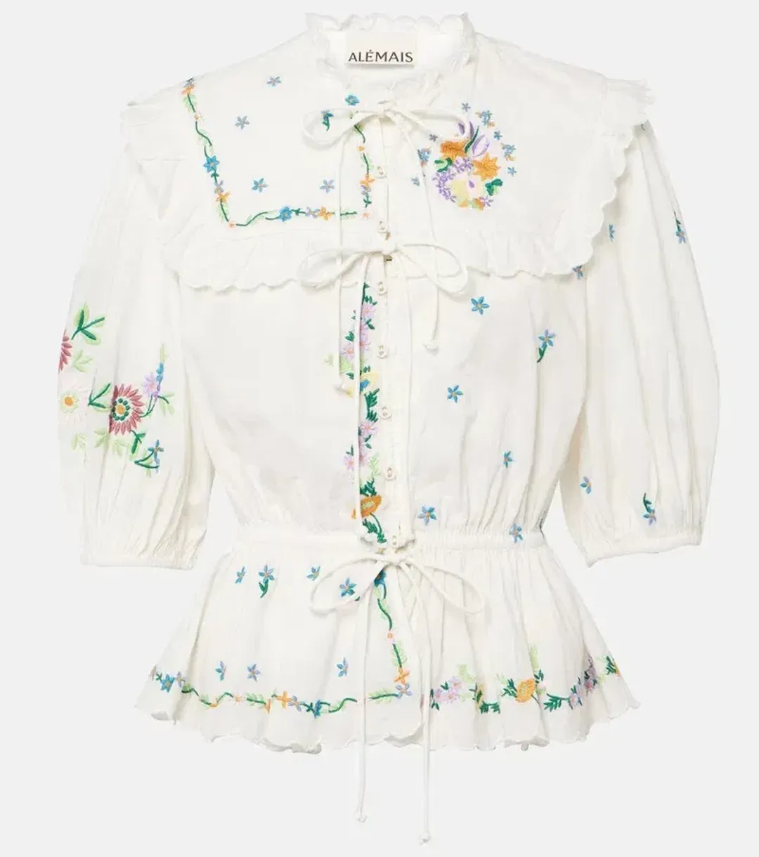 ALEMAIS Willa Embroidered Blouse and Midi Skirt Set White Floral Size 10 AU for rent on The Volte - main image