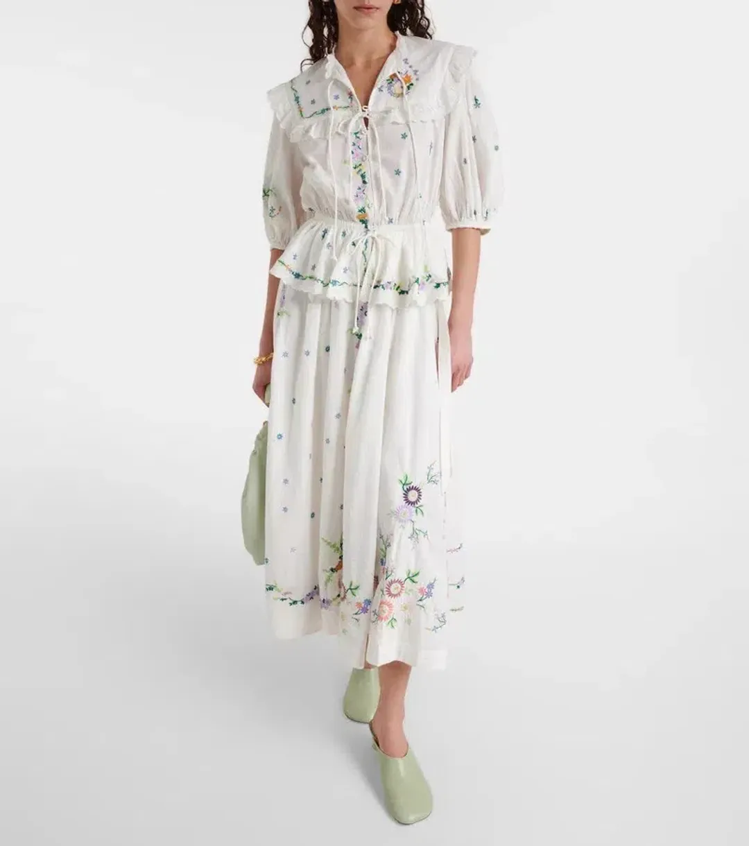 ALEMAIS Willa Embroidered Blouse and Midi Skirt Set White Floral Size 10 AU for rent on The Volte - main image