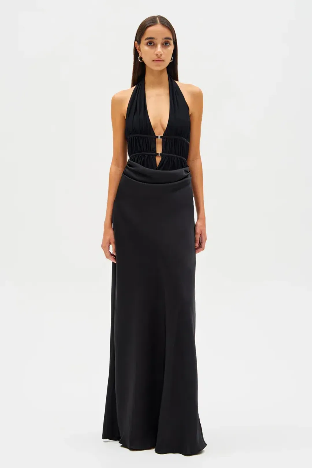 New MISHA Celine Satin Maxi Dress in Black - Size 4AU / XXS formal gown for rent on The Volte - main image