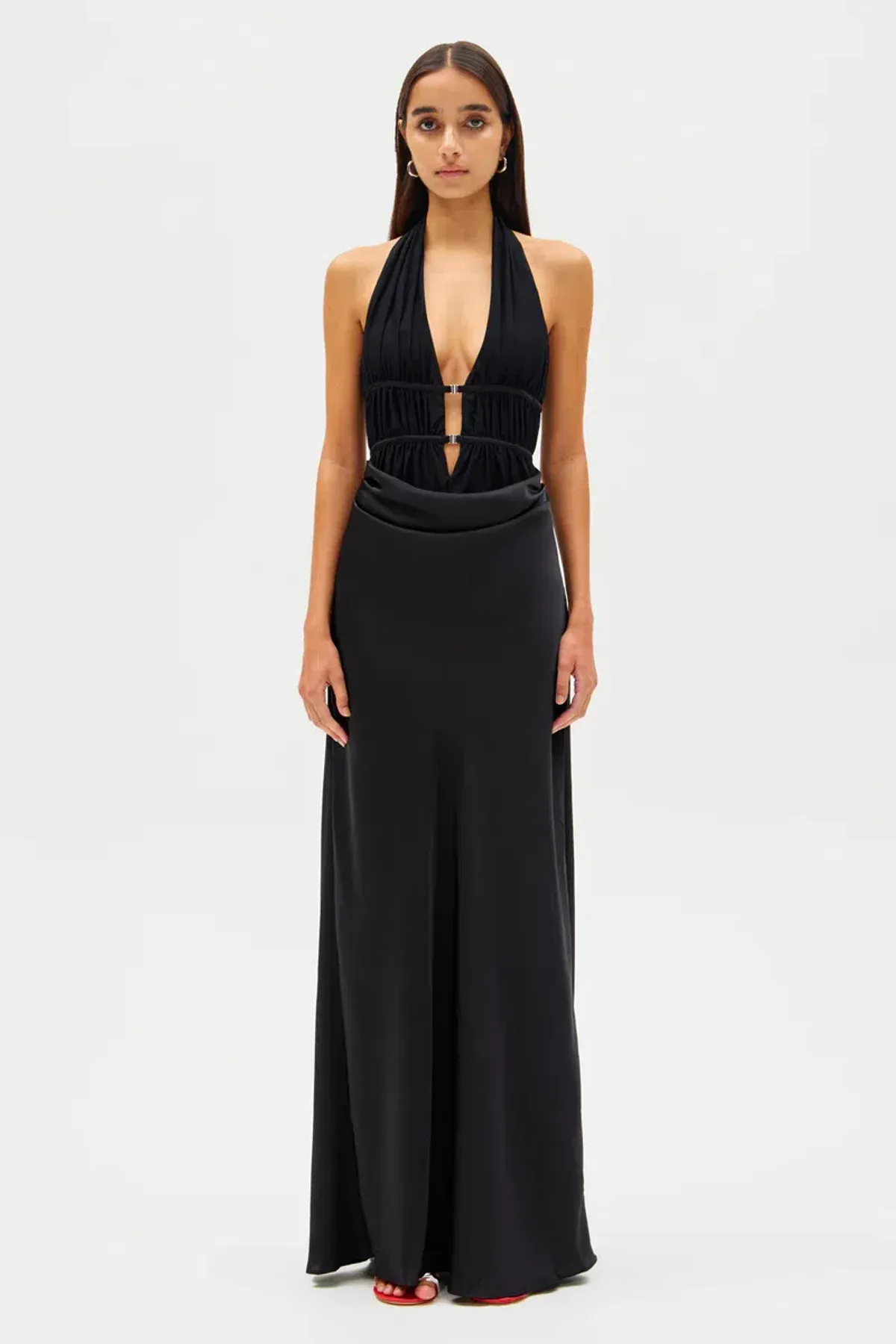 New MISHA Celine Satin Maxi Dress in Black - Size 4AU / XXS formal gown for rent on The Volte - main image