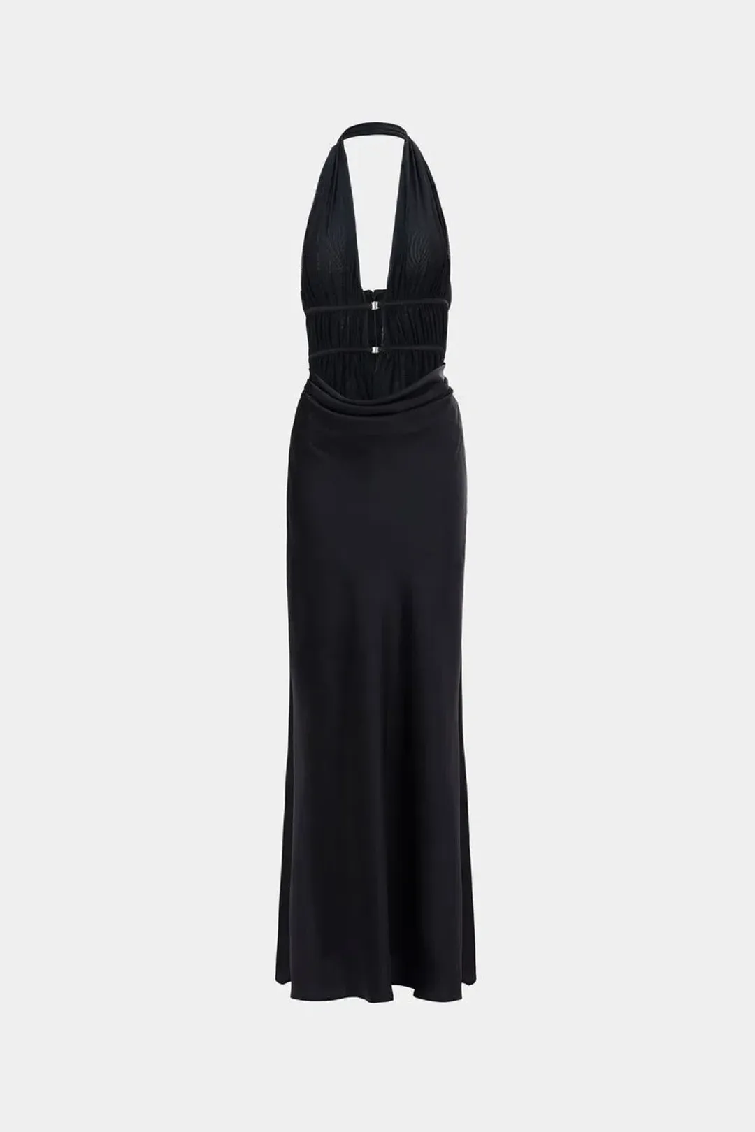 New MISHA Celine Satin Maxi Dress in Black - Size 4AU / XXS formal gown for rent on The Volte - main image
