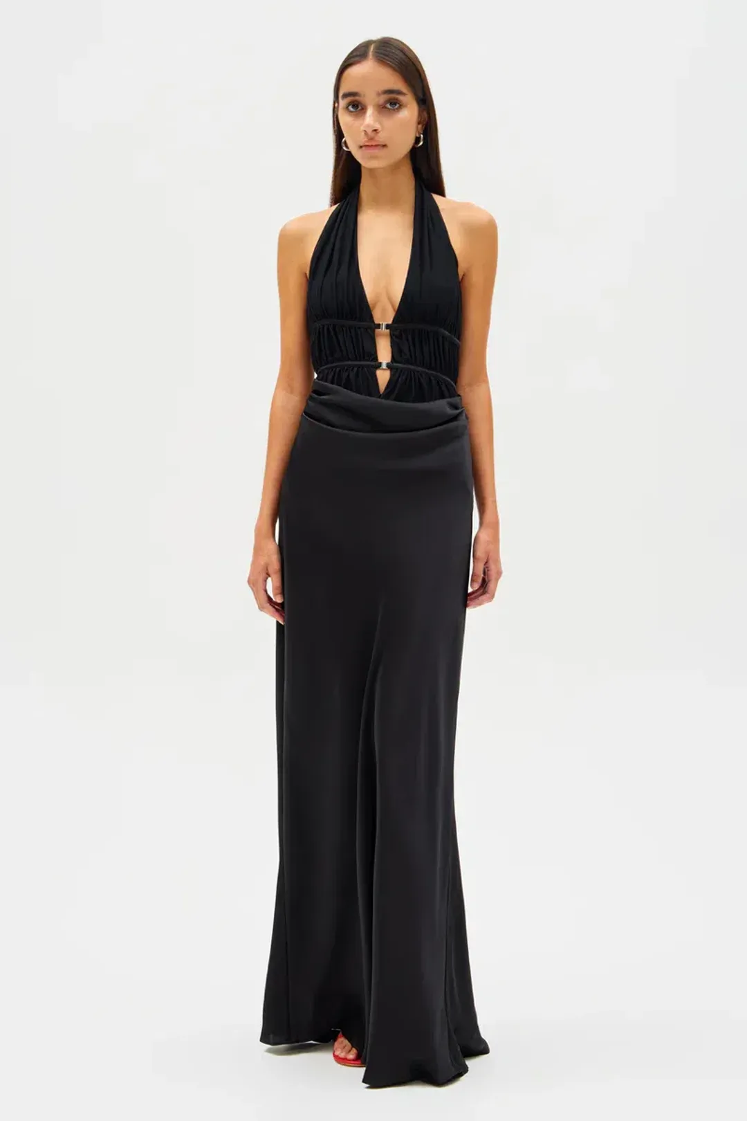 New MISHA Celine Satin Maxi Dress in Black - Size 4AU / XXS formal gown for rent on The Volte - main image
