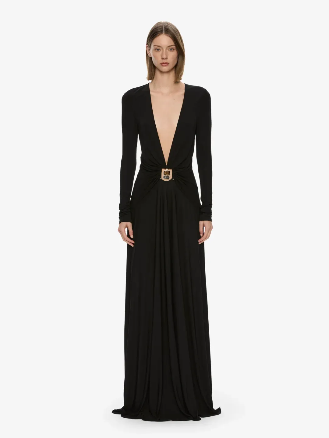 Christopher Esber Bezel Quartz Ruched Long Sleeve Dress Black Size 8 for rent on The Volte - main image