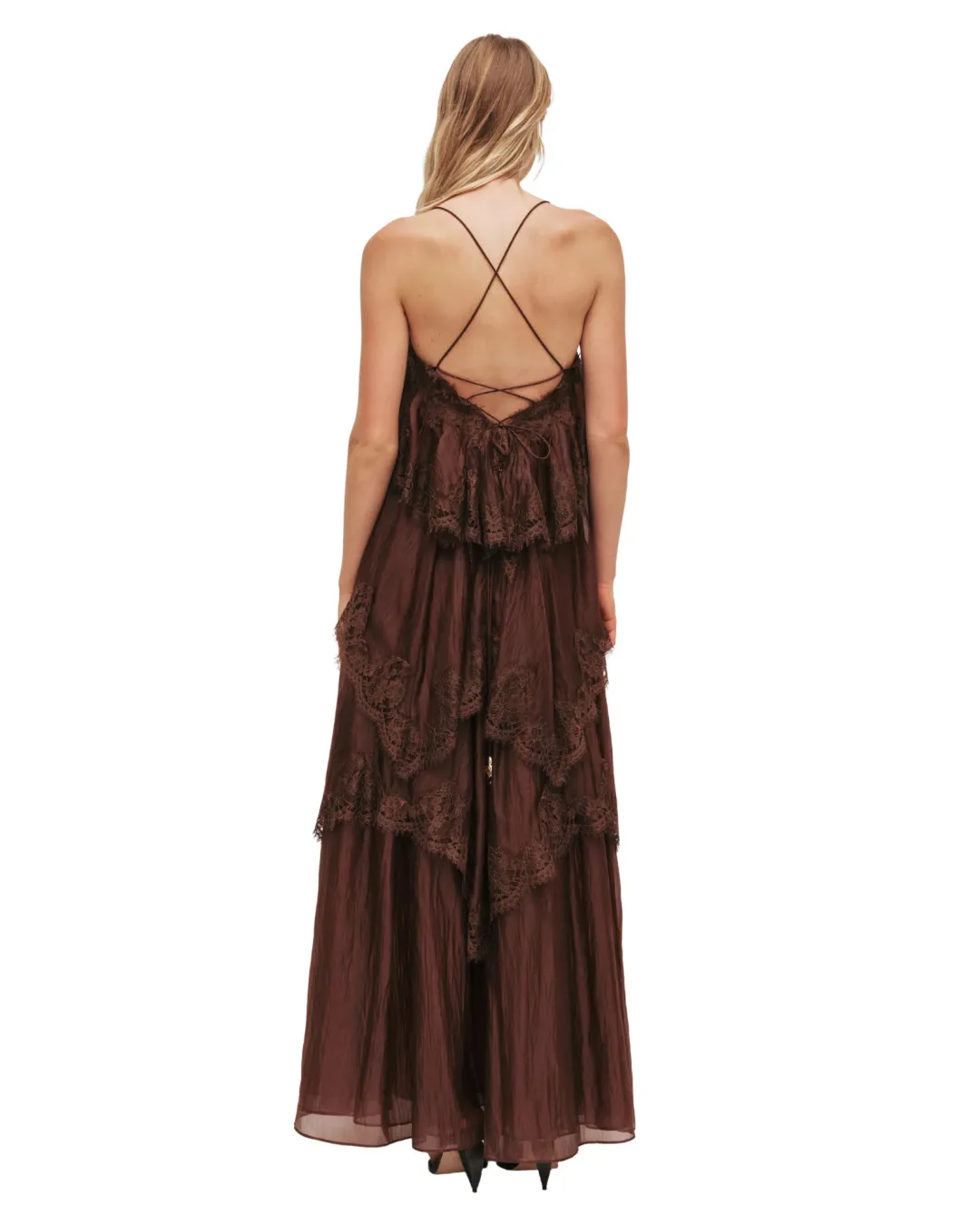 Aje Ophelia Lace Gown Chocolate Brown Size 12 for rent on The Volte - main image