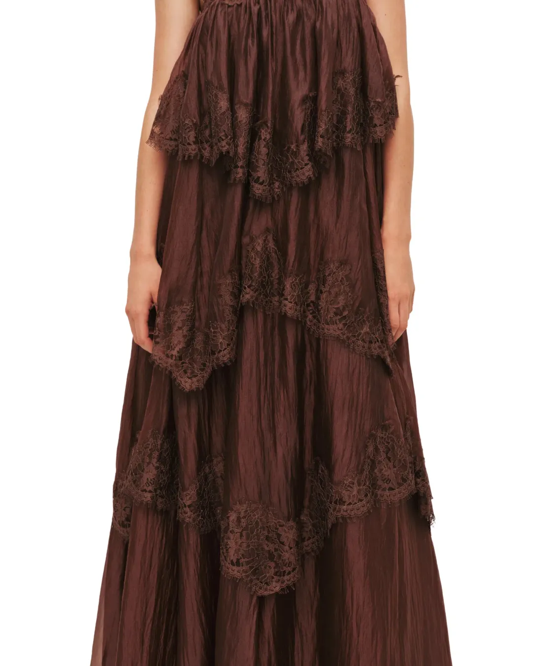 Aje Ophelia Lace Gown Chocolate Brown Size 12 for rent on The Volte - main image