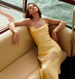 Meshki Chandra Lace Satin Maxi Dress Lemon Size 8 for rent on The Volte - image 4