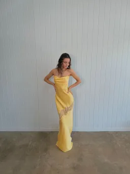 Meshki Chandra Lace Satin Maxi Dress Lemon Size 8 for rent on The Volte - image 3