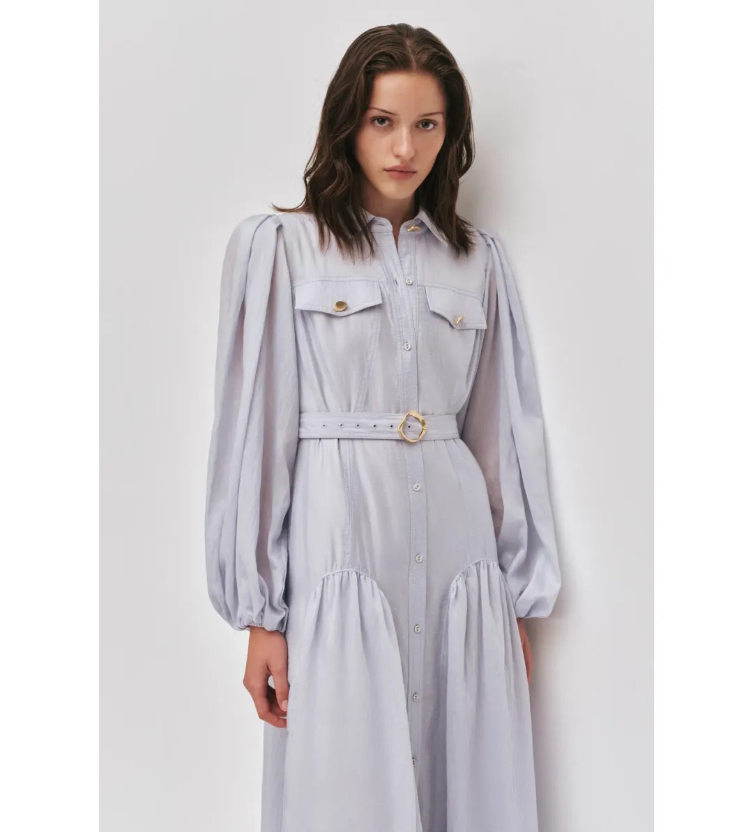 Aje Colide Maxi Shirt Dress French Blue Size 10 for rent on The Volte - main image