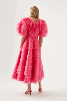 Aje Amour Ruffle Midi Dress in Pink Size AU 10 for rent on The Volte - image 3
