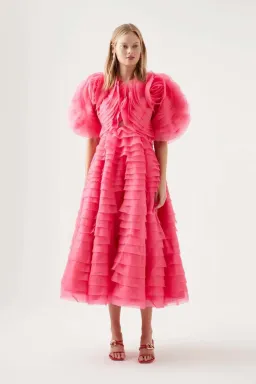 Aje Amour Ruffle Midi Dress in Pink Size AU 10 for rent on The Volte - image 2