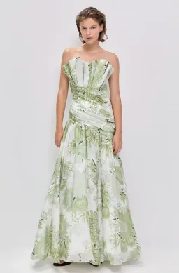REFLECTOR GOWN | OLIVE NATIVE FLORAL - SIZE 6 for rent on The Volte - image 1