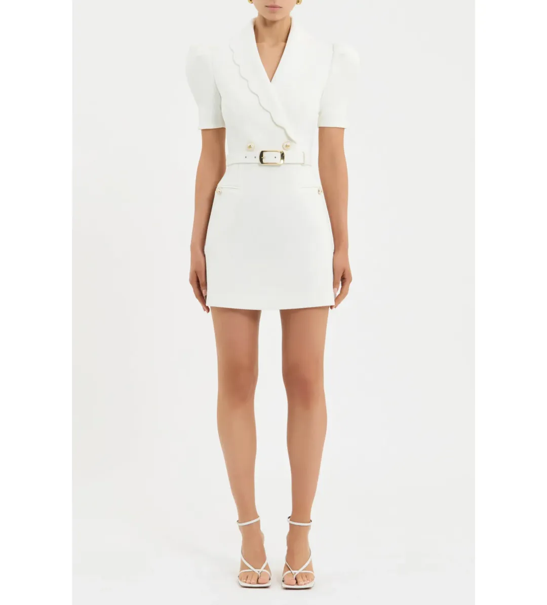 Rebecca Vallance Marina Short Sleeve Mini Dress in Ivory Size 14 for rent on The Volte - main image