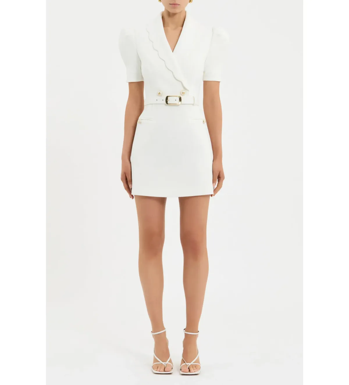 Rebecca Vallance Marina Short Sleeve Mini Dress in Ivory Size 14 for rent on The Volte - main image